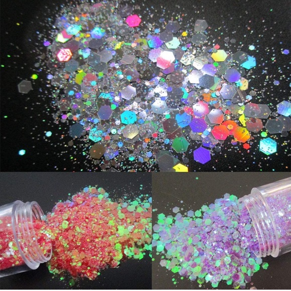 Nail Tips Kit 500pc Holographic Glitter Flakes - Picture 3 of 7